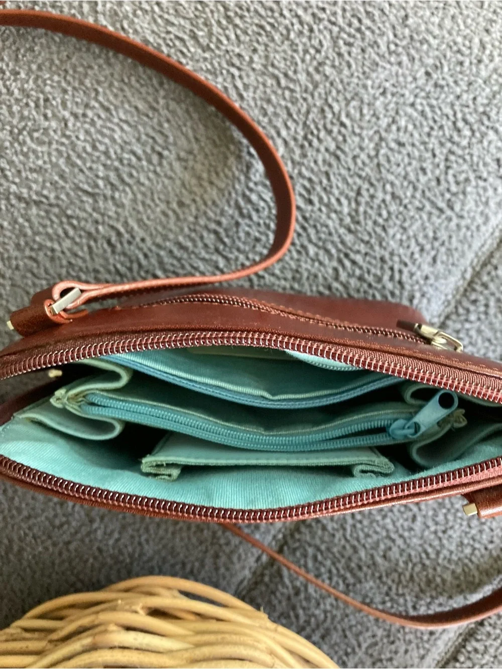 HOBO Leather Crossbody rich cognac leather color with Silver Hardware